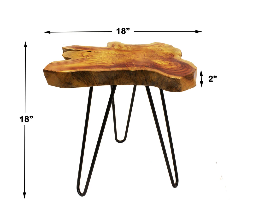 On Sale Mountain Woods Live Edge Side Table Hand Made With Selected Organic Brazilian Teak Wood, Natural Finished, 18”X18”X18” 4 On Sale Mountain Woods Live Edge Side Table Hand Made With Selected Organic Brazilian Teak Wood, Natural Finished, 18”X18”X18”