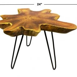 Mountain Woods Live Edge Side Table Hand Made With Selected Organic Brazilian Teak Wood, Natural Finished, 24”X24”X18”
