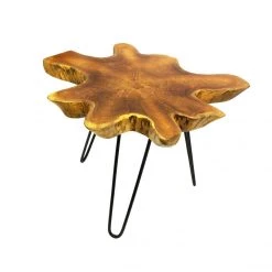 Mountain Woods Live Edge Side Table Hand Made With Selected Organic Brazilian Teak Wood, Natural Finished, 24”X24”X18”