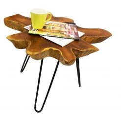 Mountain Woods Live Edge Side Table Hand Made With Selected Organic Brazilian Teak Wood, Natural Finished, 24”X24”X18”