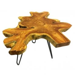 On Sale Mountain Woods Live Edge Side Table Hand Made With Selected Organic Brazilian Teak Wood, Natural Finished, 28”X28”X18”