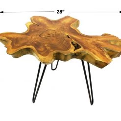 On Sale Mountain Woods Live Edge Side Table Hand Made With Selected Organic Brazilian Teak Wood, Natural Finished, 28”X28”X18”
