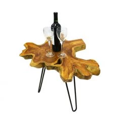 On Sale Mountain Woods Live Edge Side Table Hand Made With Selected Organic Brazilian Teak Wood, Natural Finished, 28”X28”X18”