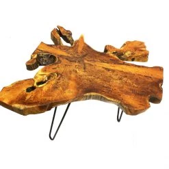 Mountain Woods Live Edge Side Table Hand Made With Selected Organic Brazilian Teak Wood, Natural Finished, 32”X32”X18”