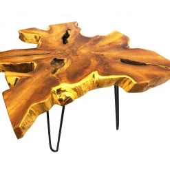 Mountain Woods Live Edge Side Table Hand Made With Selected Organic Brazilian Teak Wood, Natural Finished, 32”X32”X18”