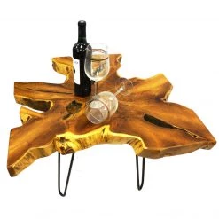 Mountain Woods Live Edge Side Table Hand Made With Selected Organic Brazilian Teak Wood, Natural Finished, 32”X32”X18”