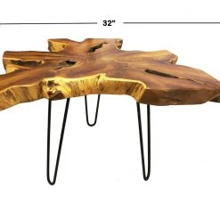 Mountain Woods Live Edge Side Table Hand Made With Selected Organic Brazilian Teak Wood, Natural Finished, 32”X32”X18”