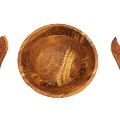 Mountain Woods 3 Piece Brown Acacia Wood Bowl And Premium Utensils Set - 12'' On Sale