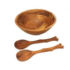 On Sale Mountain Woods 3 Piece Brown Acacia Wood Bowl And Premium Utensils Set - 12''