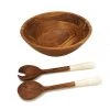 Mountain Woods 3 Piece Brown Acacia Wood Bowl And Premium Utensils Set - 12'' On Sale