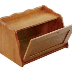 Bread Boxes Mountain Woods Honey Oak Finish Large Wooden Bread Box With Rattan Lid - 16"