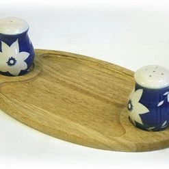 Serving Trays Mountain Woods White Blossoms Salt & Pepper Condiment Tray Set - 13.75''