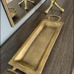 ZUCCOR Cast Aluminum Antique Bronze Finish Medium Rectangle Serving Tray - 18