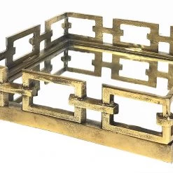 ZUCCOR Antique Finish Greek Brass Square Ottoman Serving Tray With Mirror - 14.5" On Sale