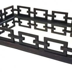 ZUCCOR Greek Bronze Rectangle Ottoman Serving Tray With Mirror - 24"