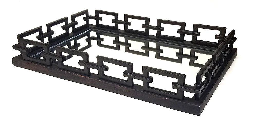 ZUCCOR Greek Bronze Rectangle Ottoman Serving Tray With Mirror - 24" 3 ZUCCOR Greek Bronze Rectangle Ottoman Serving Tray With Mirror - 24"