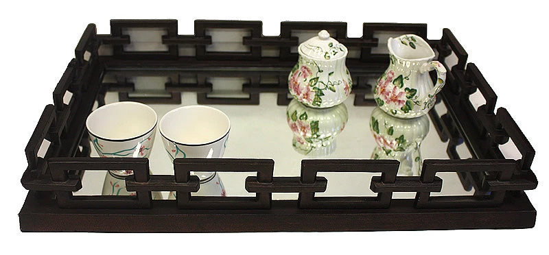 ZUCCOR Greek Bronze Rectangle Ottoman Serving Tray With Mirror - 24" 6 ZUCCOR Greek Bronze Rectangle Ottoman Serving Tray With Mirror - 24"