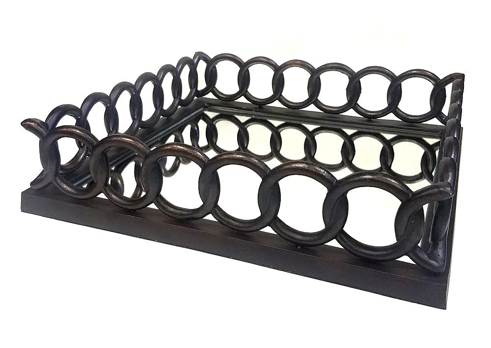 On Sale ZUCCOR French Bronze Square Ottoman Serving Tray With Mirror - 20" 3 On Sale ZUCCOR French Bronze Square Ottoman Serving Tray With Mirror - 20"