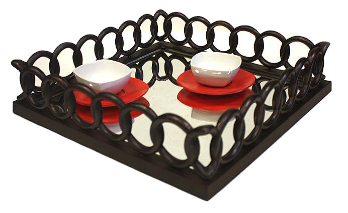 On Sale ZUCCOR French Bronze Square Ottoman Serving Tray With Mirror - 20" 6 On Sale ZUCCOR French Bronze Square Ottoman Serving Tray With Mirror - 20"