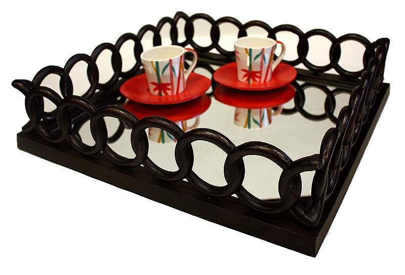 On Sale ZUCCOR French Bronze Square Ottoman Serving Tray With Mirror - 20" 7 On Sale ZUCCOR French Bronze Square Ottoman Serving Tray With Mirror - 20"