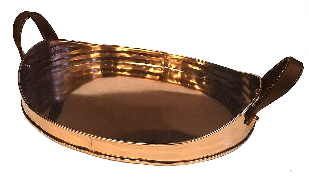 On Sale ZUCCOR Large Copper Plated Stainless Steel Serving Tray With Comfortable Faux Leather Handle - 17" 3 On Sale ZUCCOR Large Copper Plated Stainless Steel Serving Tray With Comfortable Faux Leather Handle - 17"