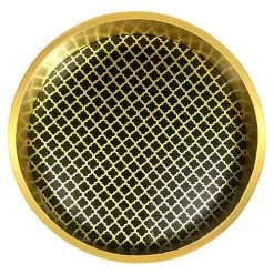 On Sale Mountain Woods Black And Golden Round Wooden Serving Tray With Glass Bottom - 16"