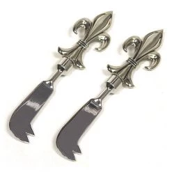 On Sale Zuccor 2 Piece Ash Brown Fleur-de-Lis Polished Metal Luxury Gourmet Cheese Spreader Knives - 6.75"