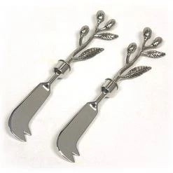 On Sale Zuccor 2 Piece Kona Berries Polished Metal Luxury Gourmet Cheese Spreader Knives - 6.75''