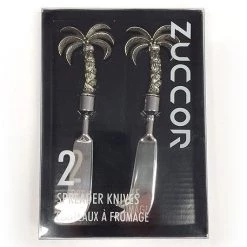 Zuccor 2 Piece Palm Tree Polished Metal Luxury Gourmet Cheese Spreader Knives - 6'' On Sale