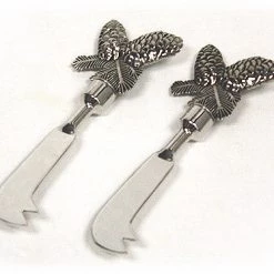 Zuccor 2 Piece Pine Cones Polished Metal Luxury Gourmet Cheese Spreader Knives - 5.5''