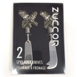 Zuccor 2 Piece Pine Cones Polished Metal Luxury Gourmet Cheese Spreader Knives - 5.5''