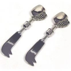 Zuccor 2 Piece Wine & Grapes Polished Metal Luxury Gourmet Cheese Spreader Knives - 6'' On Sale