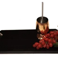 ZUCCOR Handmade Organic Marble / Black Granite Server Board With Metal Handle, 18”X9” On Sale
