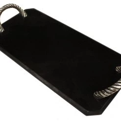 ZUCCOR Handmade Organic Marble / Black Granite Server Board With Metal Handle, 18”X9” On Sale