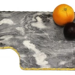 Zuccor On Sale Handmade Organic Marble Server Board With Gold Finished Chiseled Edge, 12”X8.5”