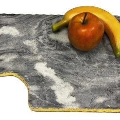 Zuccor On Sale Handmade Organic Marble Server Board With Gold Finished Chiseled Edge, 12”X8.5”
