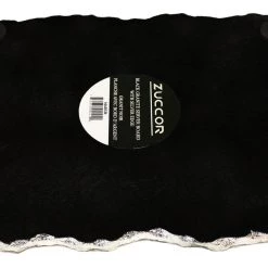 Zuccor Handmade Organic Marble / Black Granite Server Board With Silver Finished Chiseled Edge, 12”X8.5”