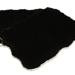 Zuccor Handmade Organic Marble / Black Granite Server Board With Silver Finished Chiseled Edge, 12”X8.5”