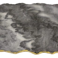 Zuccor Handmade Organic Marble Server Board With Gold Finished Chiseled Edge, 12”X8.5”