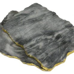 Zuccor Handmade Organic Marble Server Board With Gold Finished Chiseled Edge, 12”X8.5”