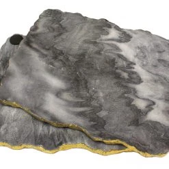 Zuccor Handmade Organic Marble Server Board With Gold Finished Chiseled Edge, 12”X8.5”