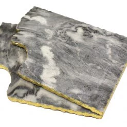 Zuccor On Sale Handmade Organic Marble Server Board With Gold Finished Chiseled Edge, 12”X8.5”