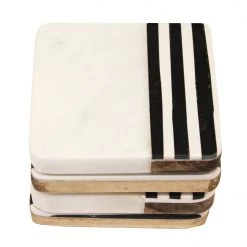 On Sale Zuccor Natural Marble With Inlaid Acacia Hard Wood Set Of 4 Coasters,  4”X4” X.5”