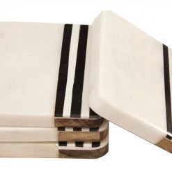 On Sale Zuccor Natural Marble With Inlaid Acacia Hard Wood Set Of 4 Coasters,  4”X4” X.5”
