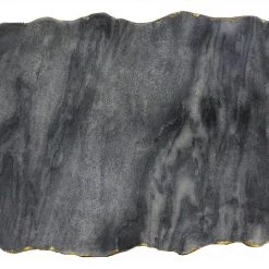 Zuccor Handmade Organic Marble Server Board With Gold Finished Chiseled Edge, 12”X8.5”